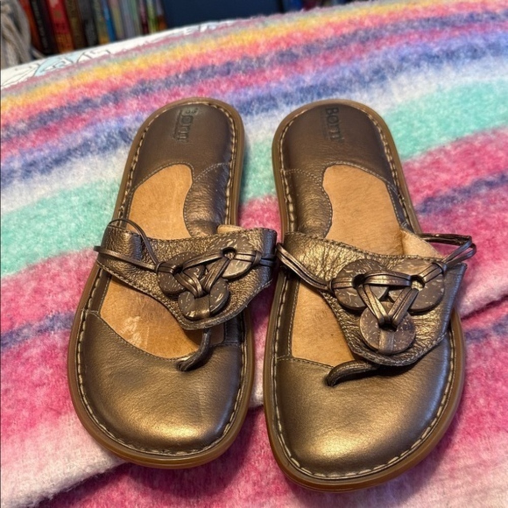 Born Metallic Brown Slide Sandals Leather Size 10